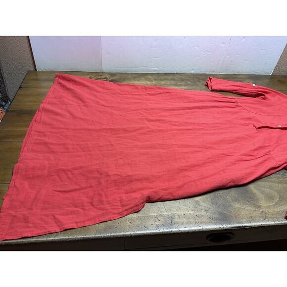 Francesca Bettini Dress Small Red Linen Blend Italy 3/4 Roll Tab Sleeve Boho - Picture 7 of 14